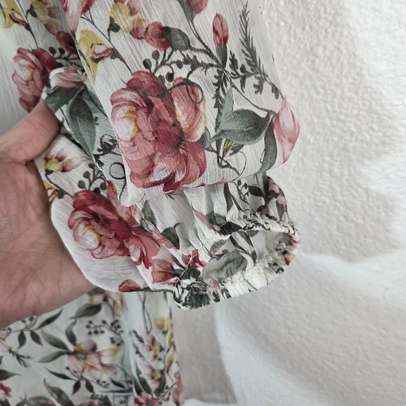 Autres Filles Small Floral Sheer Blouse Boho Tie Neck Top - Picture 9 of 11